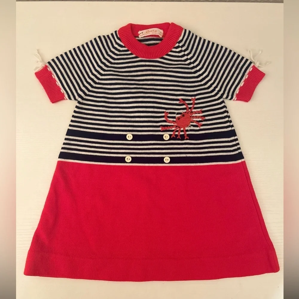Renro Handmade In Italy Imported Vintage Baby Toddler Red Crab Knit Dress